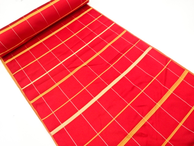 JAPANESE KIMONO / ANTIQUE BOLT FOR RAIN COAT / SILK / WOVEN GRID